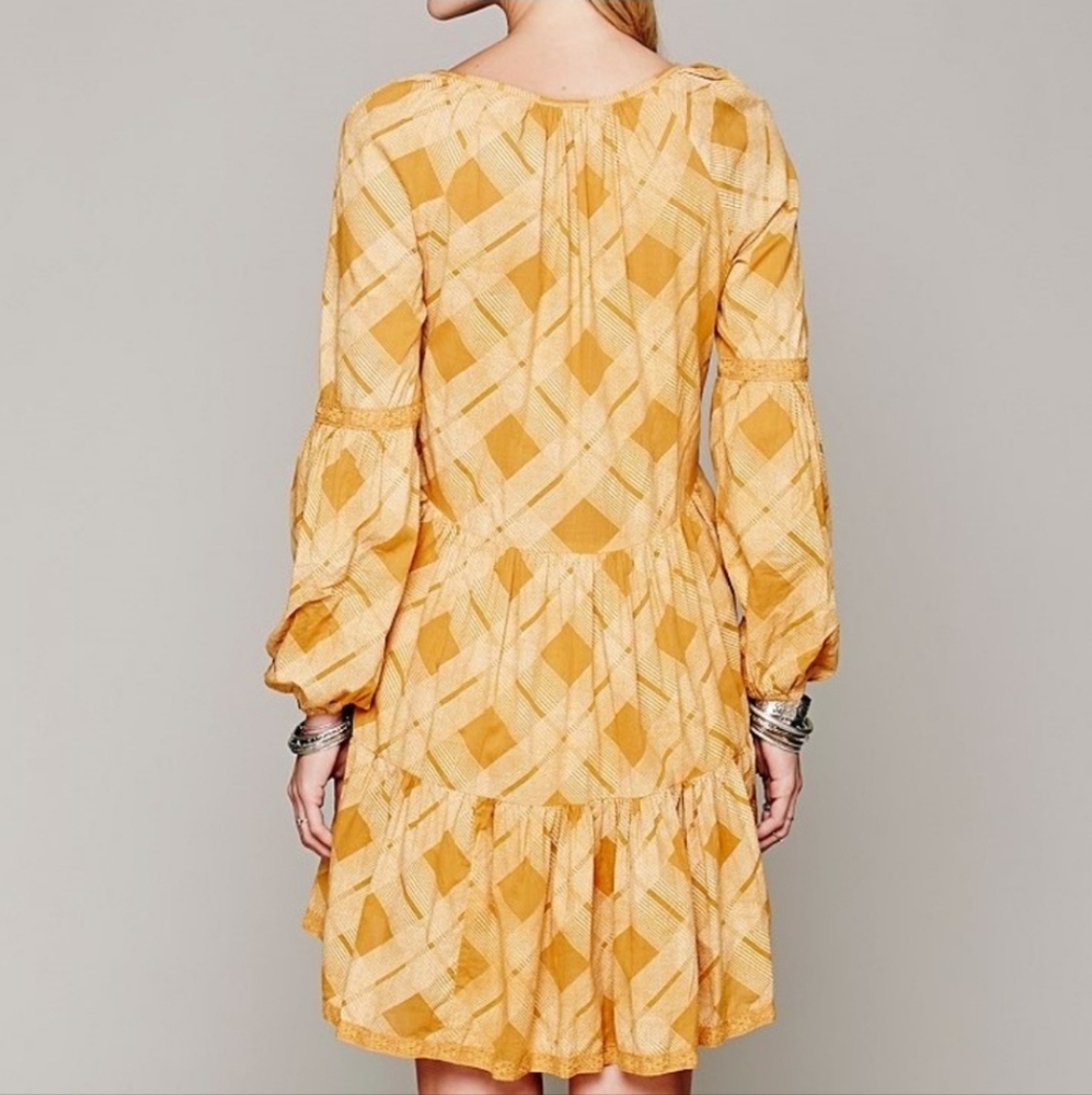Free People Constantine Dress Gold Plaid Boho Long Sleeve‎ - Picture 11 of 14